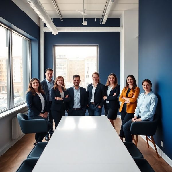 Echipa AdvisoryNavigator, portret de grup într-un birou modern din Cluj-Napoca